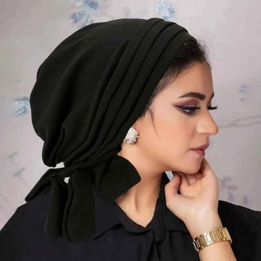 Muslim Women Stretch Turban Hijab Underscarf Cancer Chemo Caps Hat Head Scarves Pre-Tied Pleated Scarf Sleep Hair Cover
