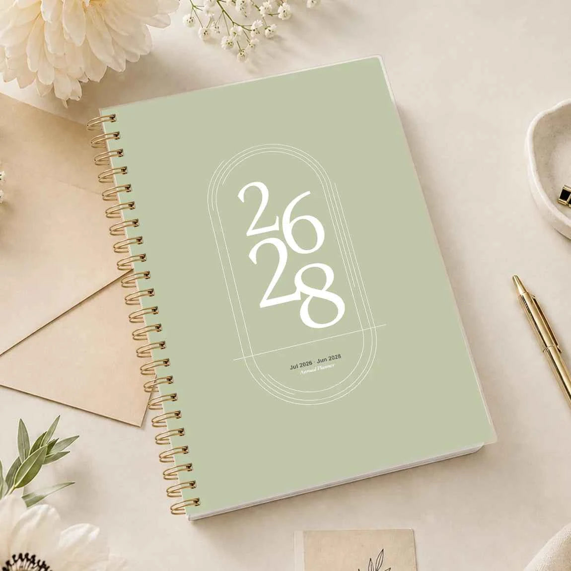 2026-2028 Academic Planner Jul 2026-Jun 2028, A5 Monthly Planner with Notes Pages, Reference Calendars & Gold Coil