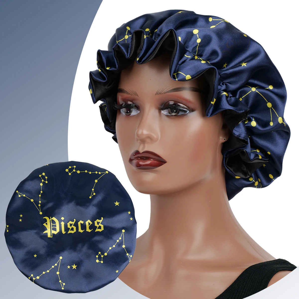 1PC Constellation Print Satin Sleep Bonnet with Wide Band Soft Wrap Comfortable Cap for Daily Use Makeup & Face Washing - NamafadStore