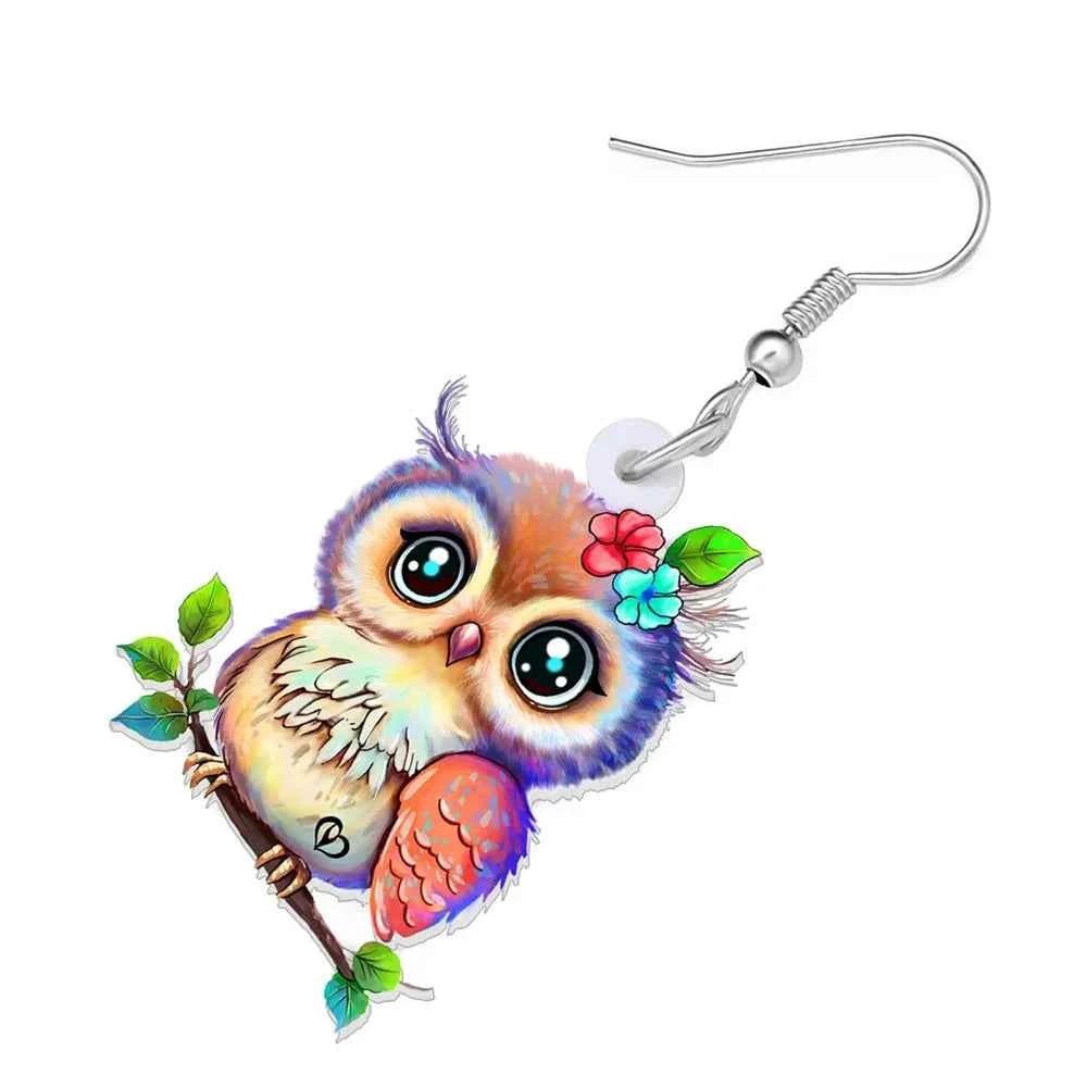 Acrylic Chubby Big Eyes Owl Earrings Cute Bird Drop Dangle Trendy Jewelry Gifts Accessories For Women Girls Kids