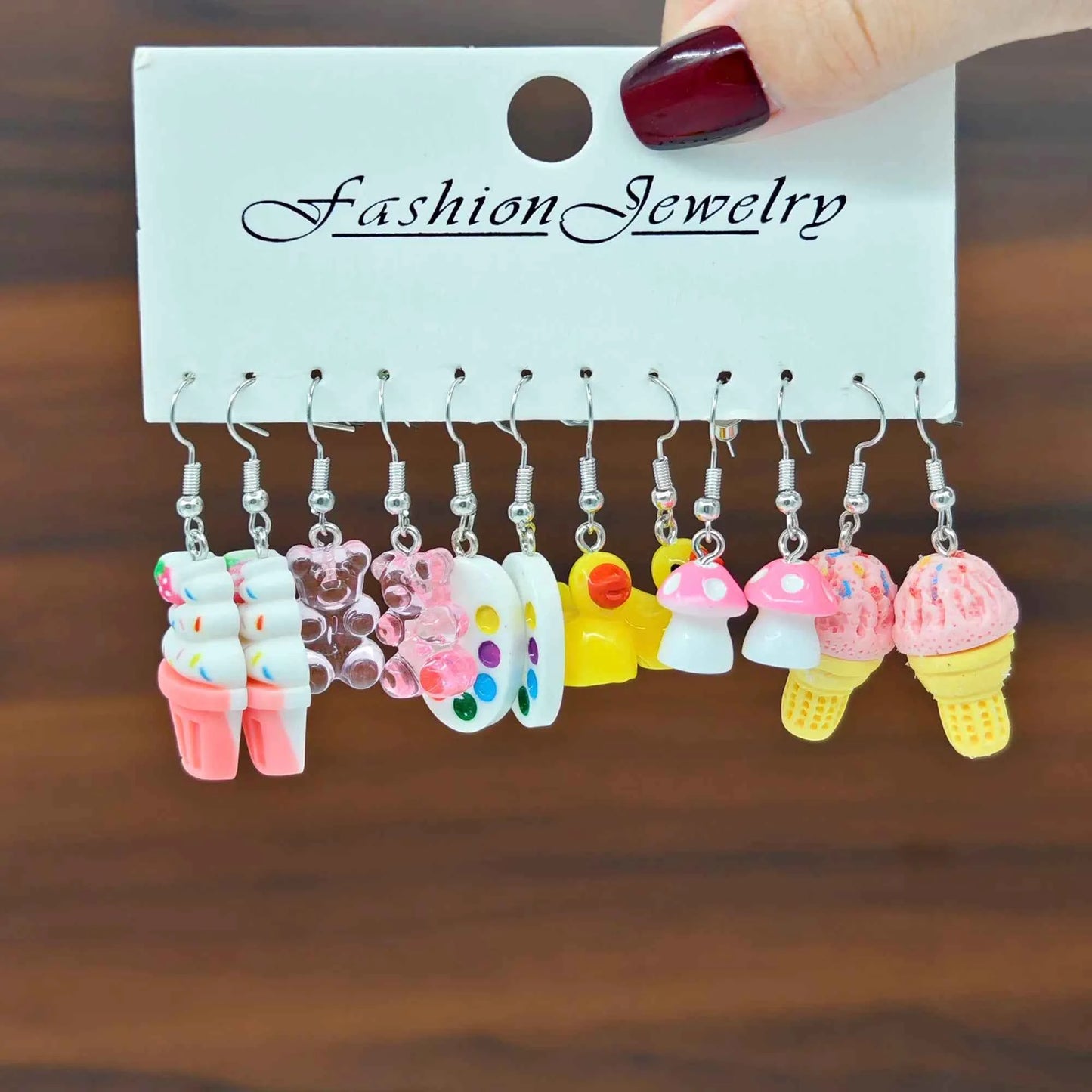 12pcs Little Bear Ice Cream Mushroom Palette Funny Food Stick Night Light Earrings Set