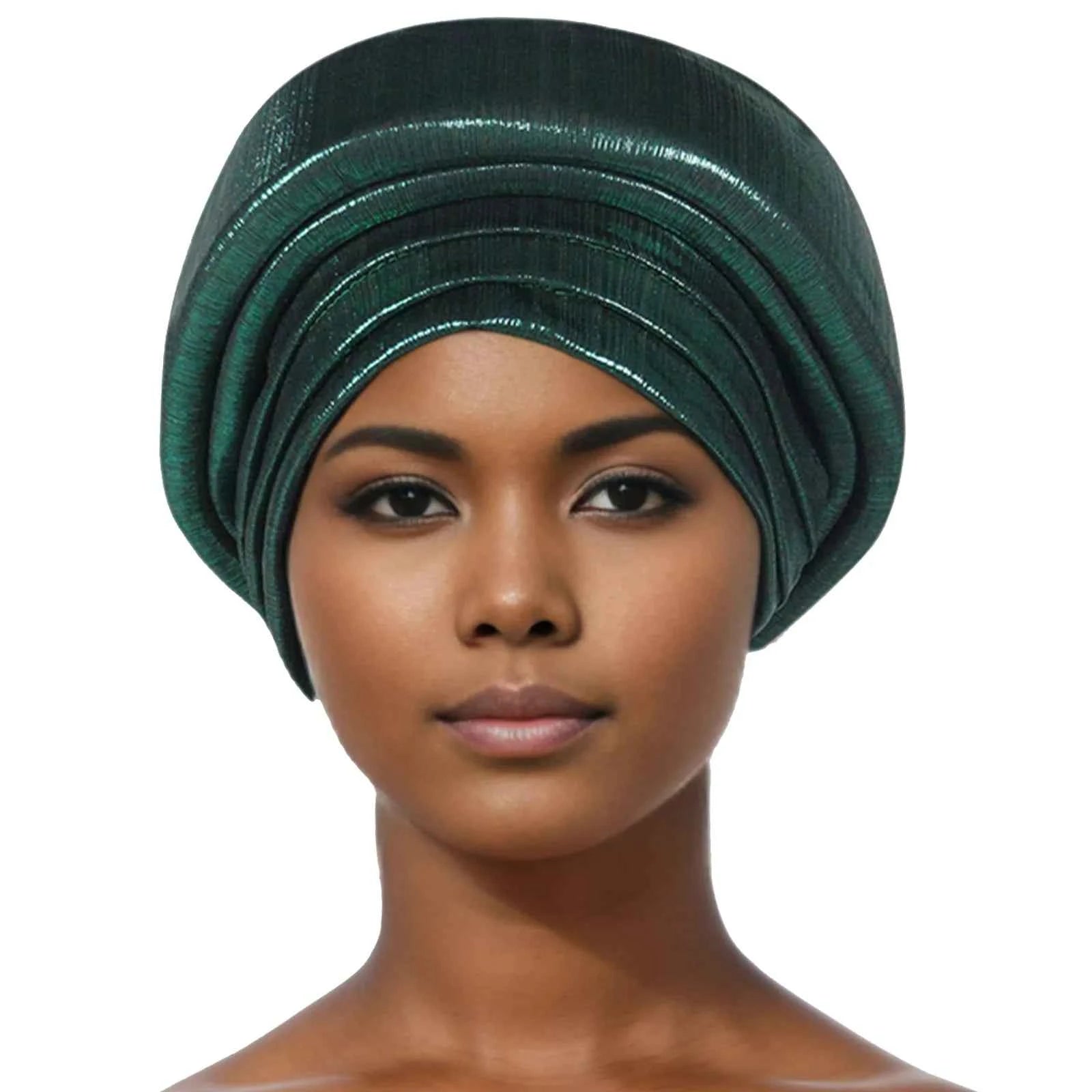 Glitter Fabric Turban Cap for Women African Pleated Head Wraps Nigeria Party Wedding Gele Lady Headscarf Bonnet
