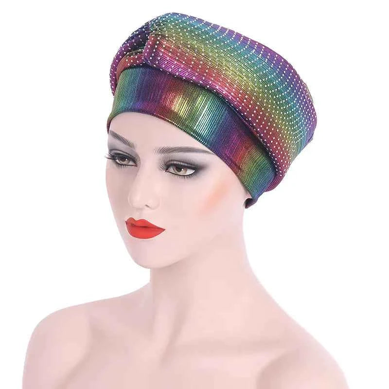 Glitter Diamonds Headband Turban Cap African Headtie Women's Head Wraps Headscarf Bonnet Nigerian Wedding Party Headwear Hat