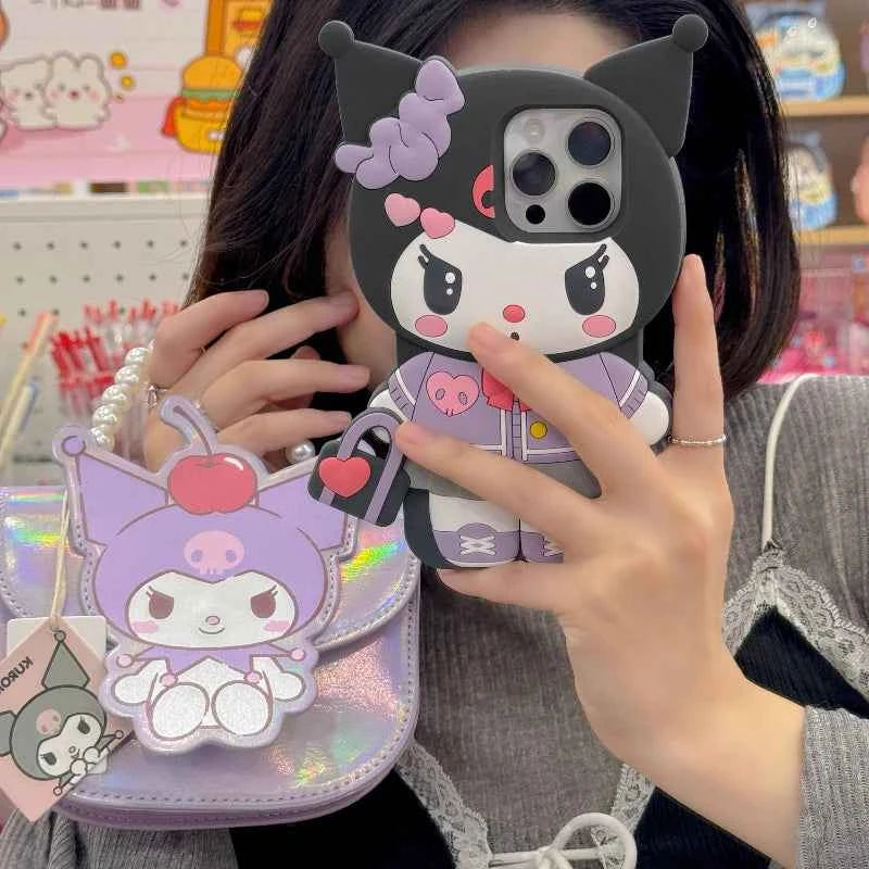 Sanrio Cute 3D Cartoon Kuromi Phone Case for iPhone 17 Pro17 16 15 14 13 12 11 Pro Max 16 Plus Shockproof Soft Silicone Cover