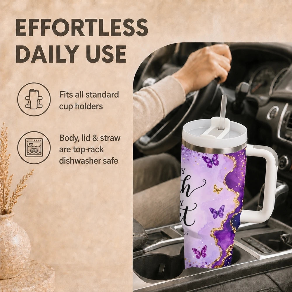 40oz Purple & Gold Glitter Tumbler – Insulated Stainless Steel Travel Mug