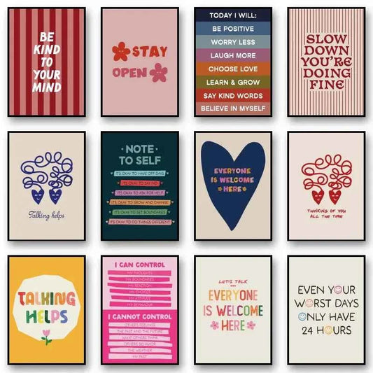 Be Kind to your mind Mental Health Psychology Wall Art Canvas Posters Quotes Prints Wall Picture for Therapy Office Decor