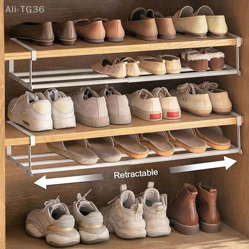 Adjustable Shoe Rack Space-Saving Layered Organizer For Home Shoe Cabinets Under-Shelf Shoe Holder With Hanging Basket xkdae