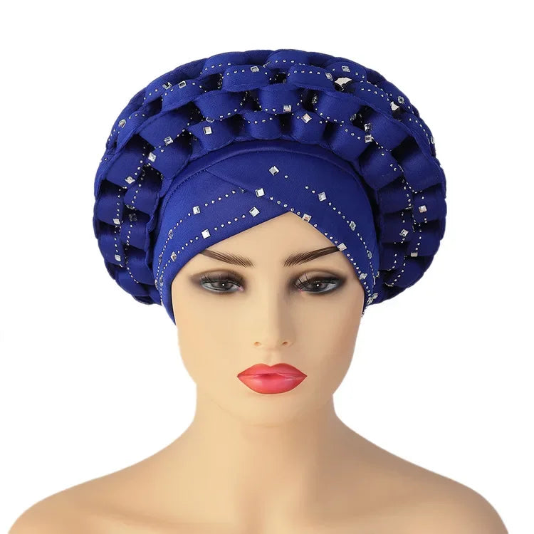 Women Braid Turbans Latest African Headtie Ladies Sequin Head Wraps African Aso Oke Winter Headtie Negerian Wedding Gele Caps