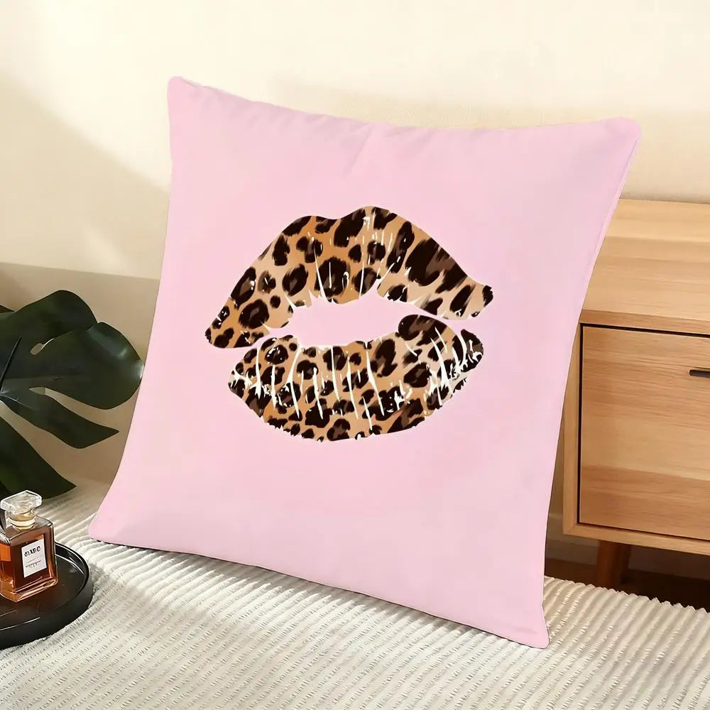 Leopard Love Cushion Cover Soft Short Plush Pillow Cover Smooth Cozy Texture Aesthetic Cushion Case Home Decor