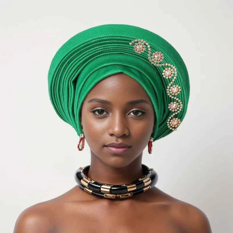 Nigerian Wedding Geles African Headtie Auto Gele Turbans for Women Aso Oke Fabric Muslim Headwear Headpiece Female Head Wraps
