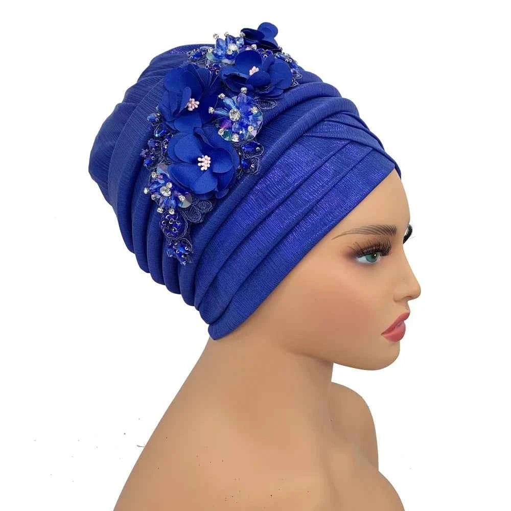 Already Made Wedding Geles Female Head Wraps with Diamond Flower 2024 New African Women's Turban Cap Nigeria Auto Gele Headtie
