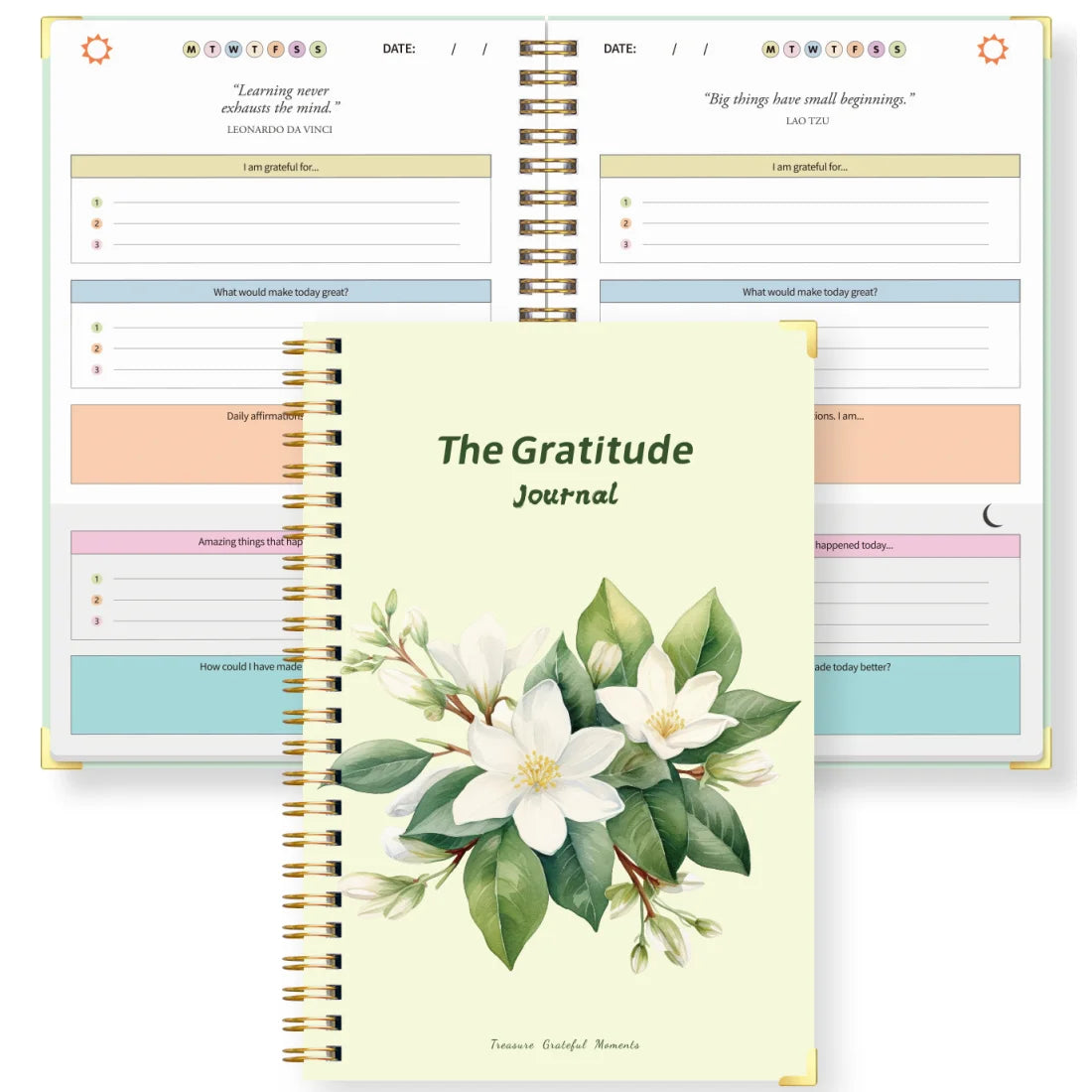 A5 Gratitude Journal, Daily Guided Notebook with Prompts for Thankfulness, Positive Affirmations, Spiral Bound Floral Cover