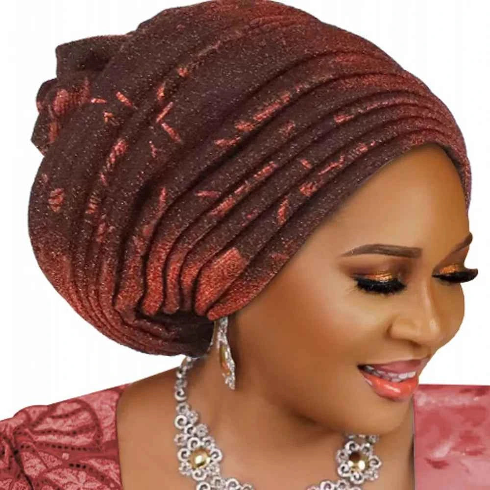 2025 Fashion Women’s Pleated Turban Cap – Auto Gele African Head Wrap for Weddings & Parties