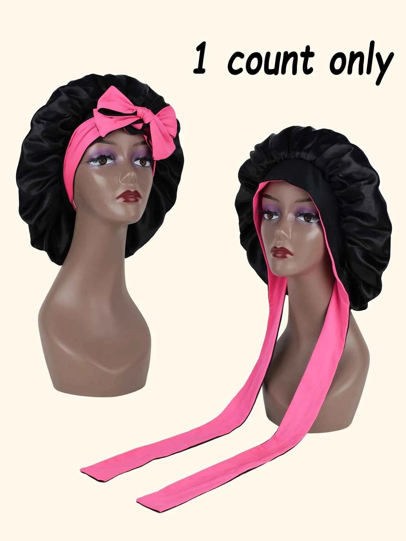 Unisex Smooth Solid Color Satin Sleep Cap with Butterfly Knot Hair Protection Comfortable Casual Beauty Sleep Accessory