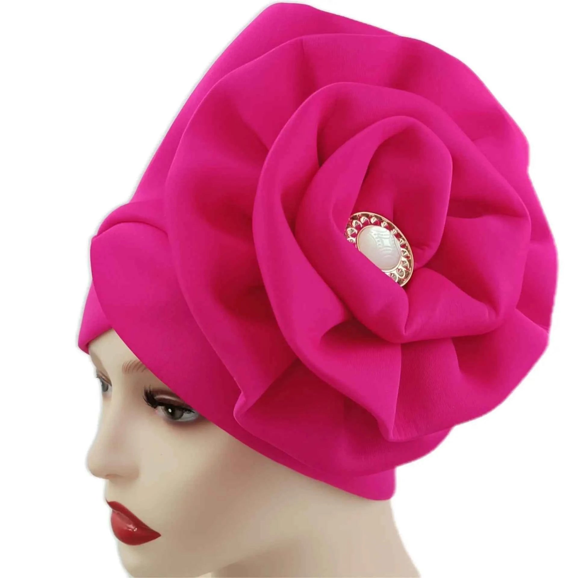 Winter Big Flower Turban For Women Muslim Hijab Caps Islamic African Headties Pleated Hijab Head Wraps Turban Bandana Head Cover