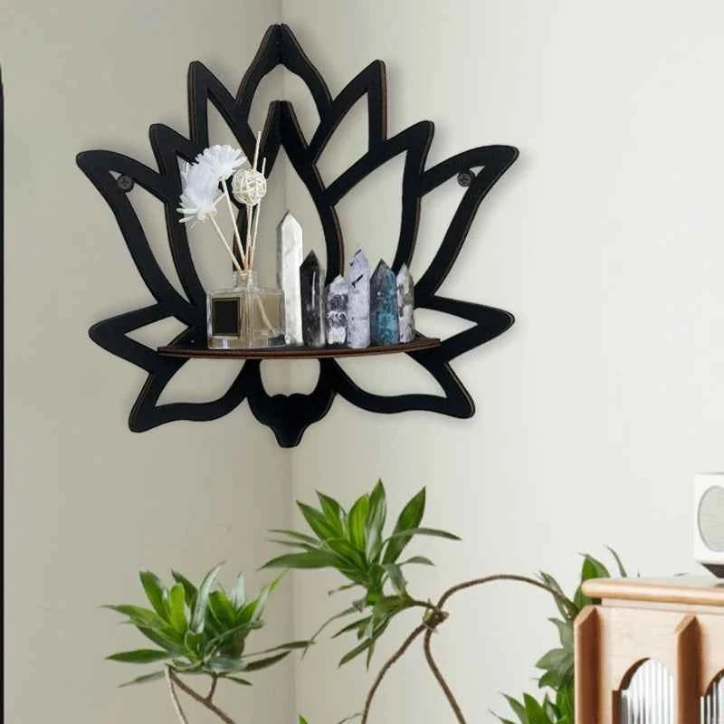 Wooden Lotus Hollow Decorative Rack Aromatherapy Organiser Essential Oil Candle Holder Wall Mounted Shelf Corner Shelf