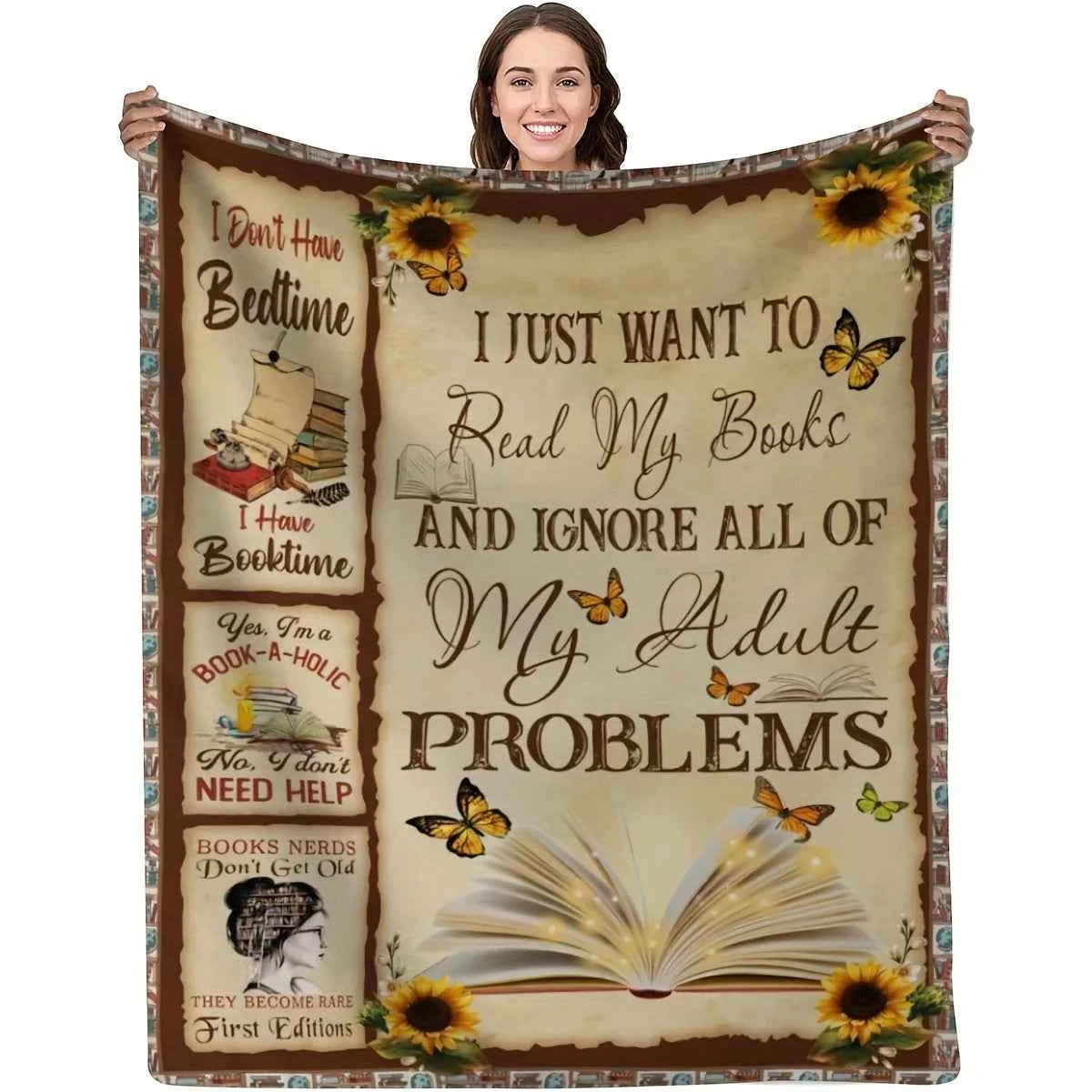 Vintage Bookworm Club Print Throw Blanket - Retro Reader Aesthetic Pattern Soft Lightweight Accent for Sofa Bed Travel Office