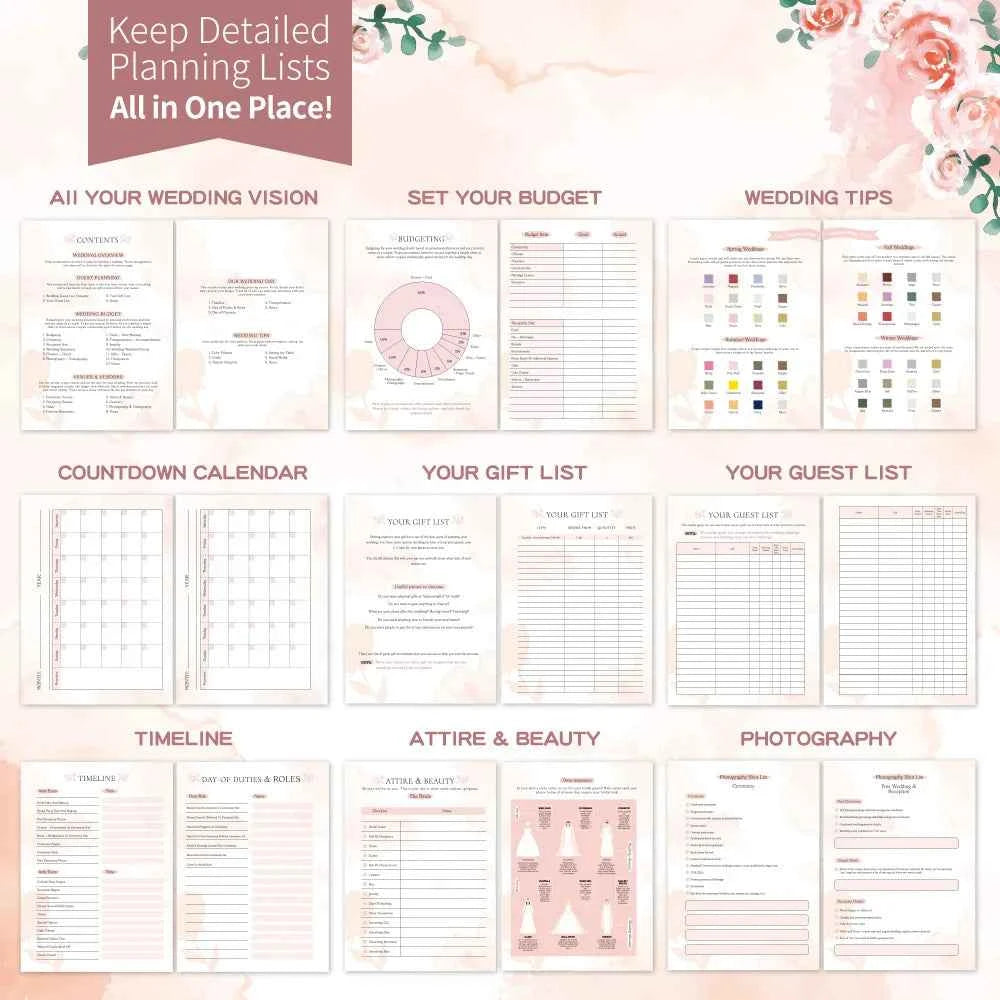 132Pages Your Perfect Day Wedding Planner for Bride Wedding Planning Journal And Organizer Planner Included Wedding Budget Tips