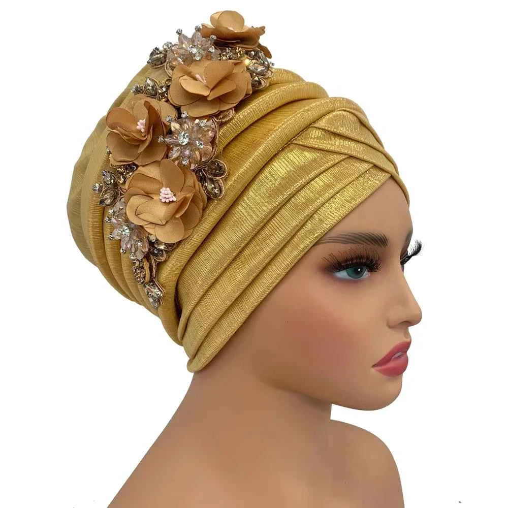 Already Made Wedding Geles Female Head Wraps with Diamond Flower 2024 New African Women's Turban Cap Nigeria Auto Gele Headtie