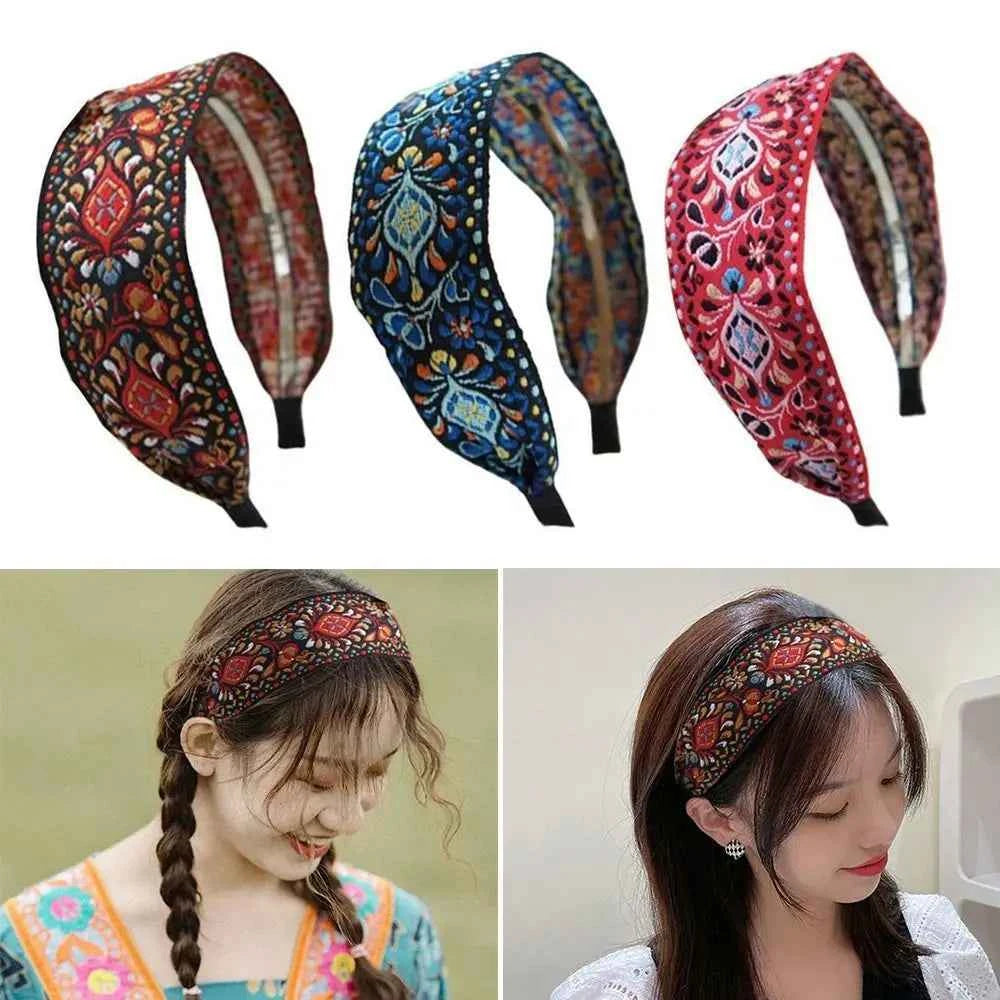 Women Wide Turban Hair Accessories Headwear Embroidered Ribbon Hair Hoop Hairbands Headbands Head Wraps