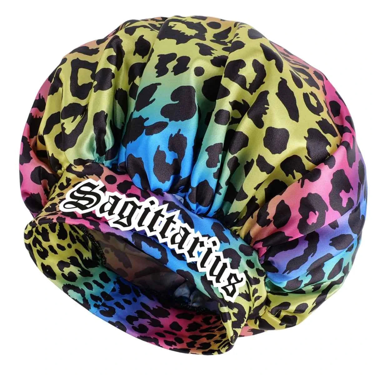 1pc Zodiac Sign Satin Sleeping Bonnet with Beauty Colorful Leopard Print- Featuring a Soft And Comfortable Wide-Brim Bonnet