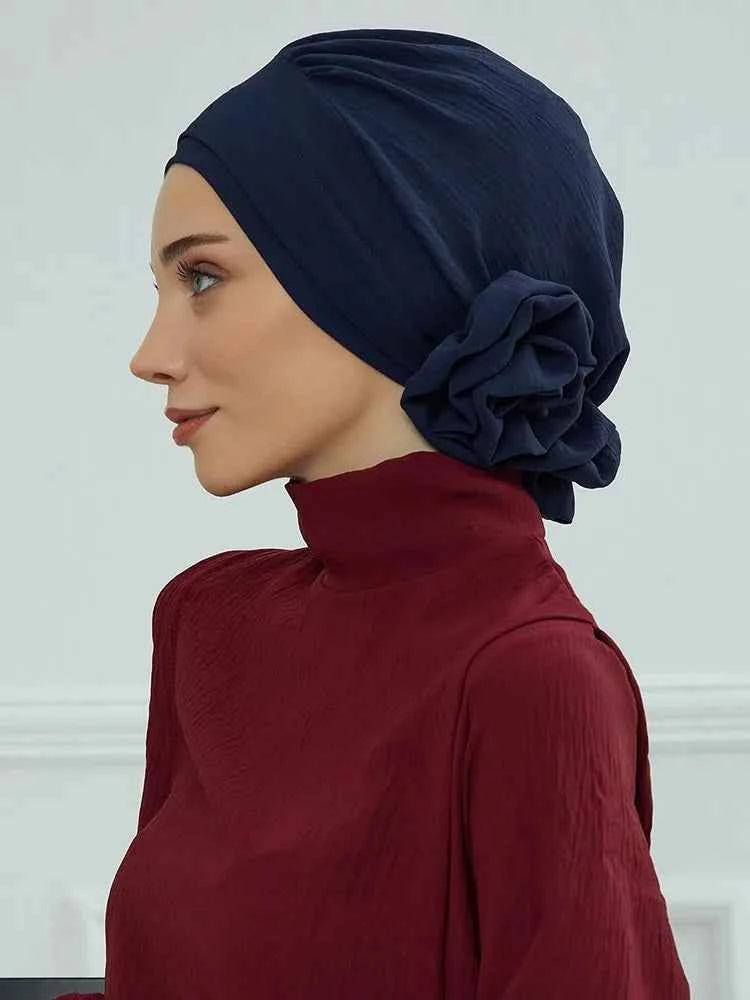 Plain Muslim Instant Turban Hat Inner Hijabs Caps Women Islamic Bandana Bonnet India Hats Female Headwrap Turbante Mujer Flower