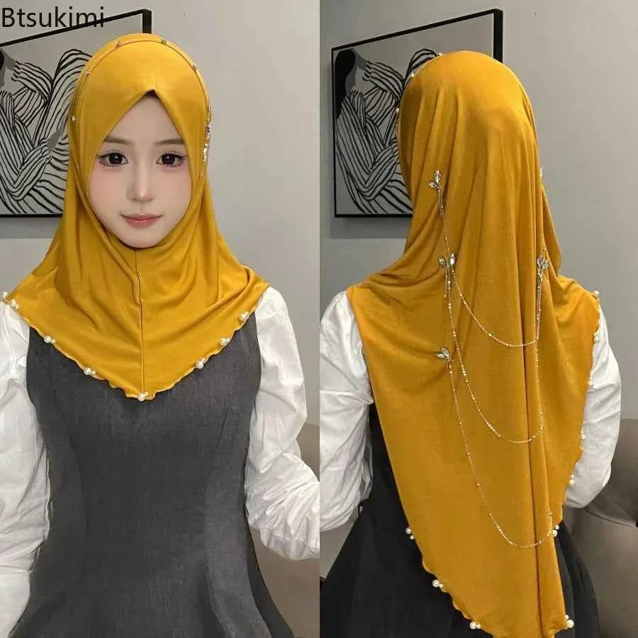 Muslim Instant Turban Women's Hijabs Diamonds Chain Headscarf Ramadan Hijab Scarf Luxury Glitter Shawls Head Scarf Women Turbans
