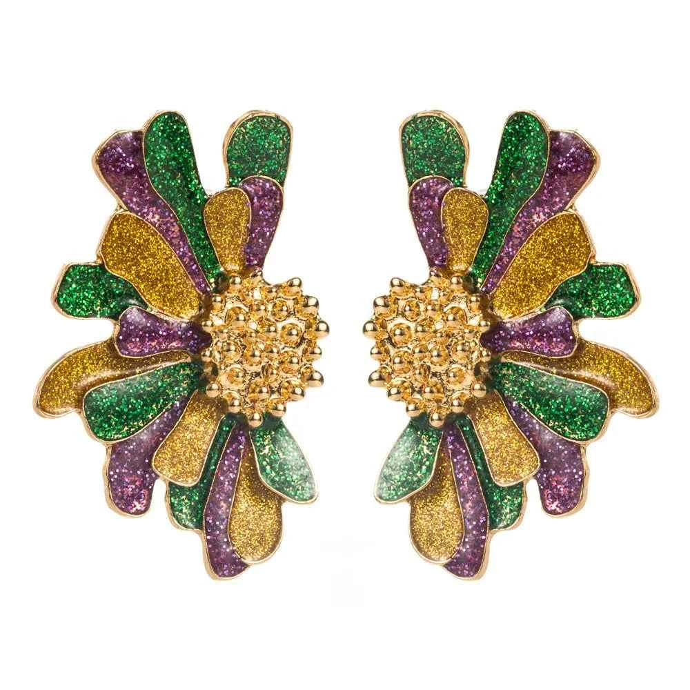 Big Statement Bohemia Rainbow Painting Flower Stud Earring for Women Vacation Metal Jewelry