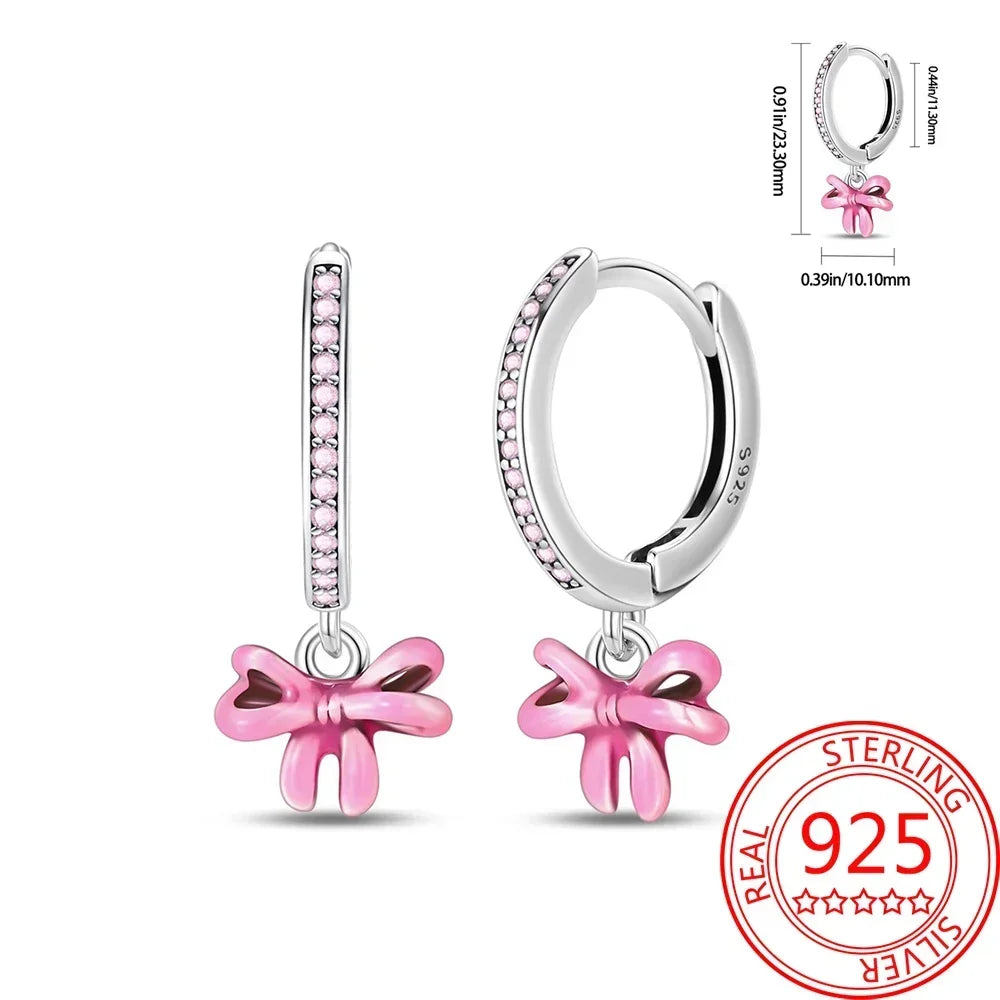 Pink Series 925 Sterling Silver Romantic Flower Butterfly Unicorn Tulip Geometry Earrings Boutique Fine Jewelry Gifts for Women