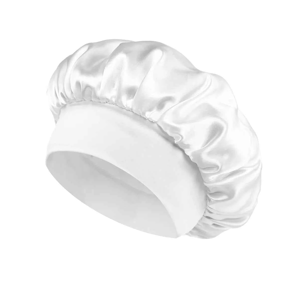 1PC Women's Satin Solid Bonnets Wide-brimmed Night Sleeping Bathing Hat Unisex Head Wrap Elastic Band Cap Hair Care Bonnet.