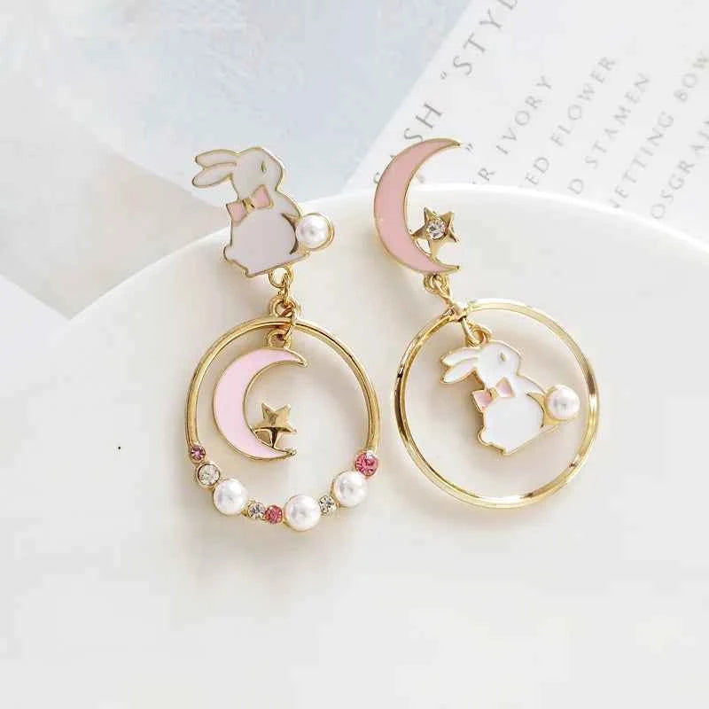 Korean Style Flower Cute Animal Rabbit Dangle Earrings For Women Strawberry Zircon Bee Asymmetrical Tassel Earring Party Jewelry