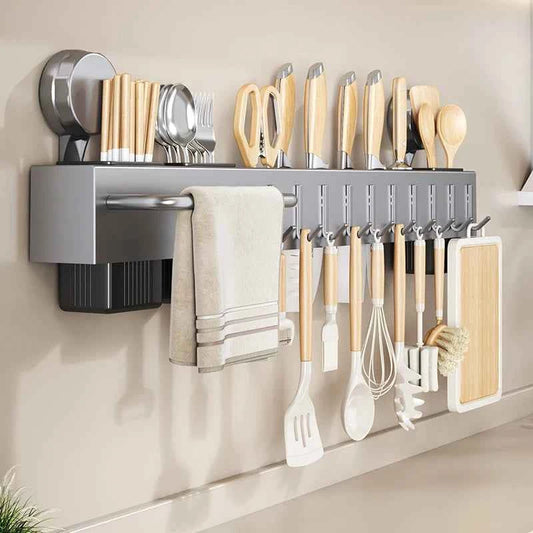 Suction Dish Rack Organizer - ABS Plastic Multi-Hook Kitchen Utensil Holder with Mobile Stand for Pots Pans Spatulas