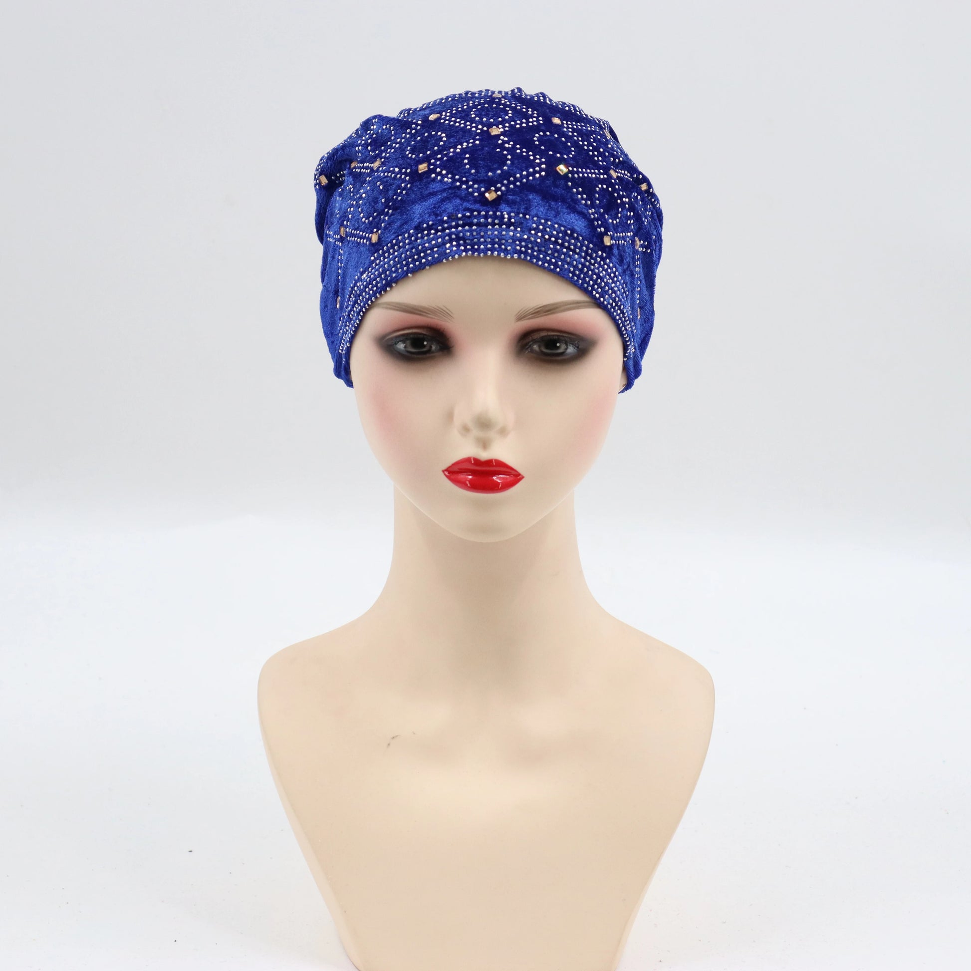 Soft Velvet Turban Cap for Women Muslim Headscarf Bonnet Elastic Female Headpiece Stylish Glitter Diamonds African Head Wraps - NamafadStore