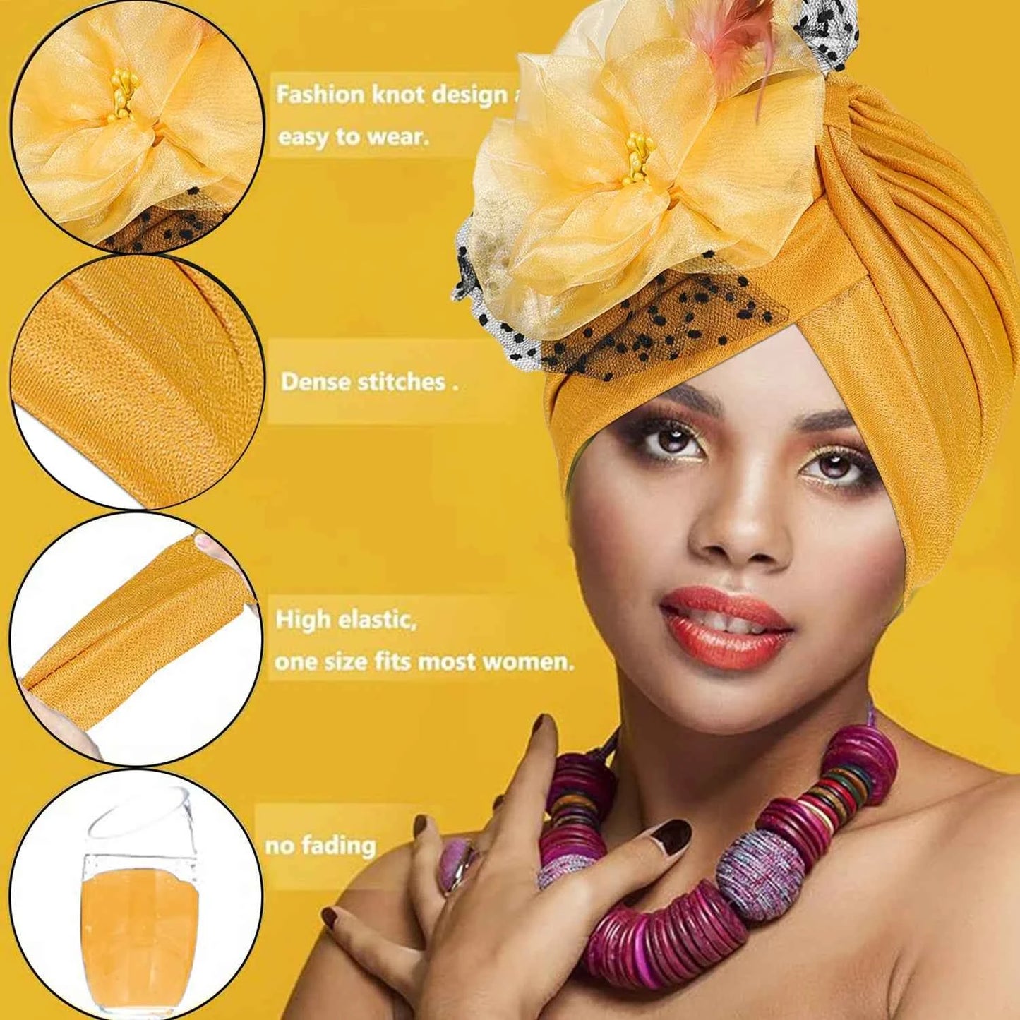 Women’s Luxury Turban Hat – Big Flower Mesh Style African Zahra Cap for Weddings & Special Occasions