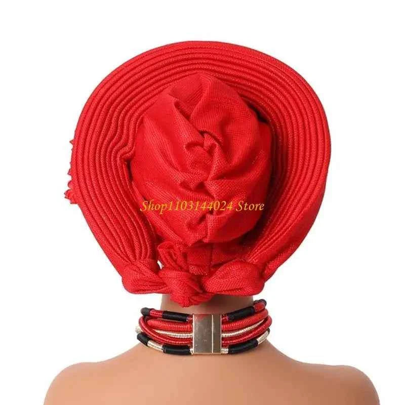 N5KE Flower Turban Hat African Headwrap Hat Formal Event Wedding Multilayer Turban