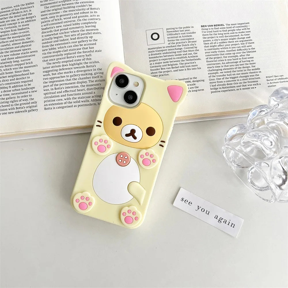Cute Rilakkuma Bear Case For iPhone 17 Pro max 16 15 14 13 12 Mini 11 Pro Max Xs XR 6 7 8 Plus SE Kawaii Cat Silicone Soft Cover