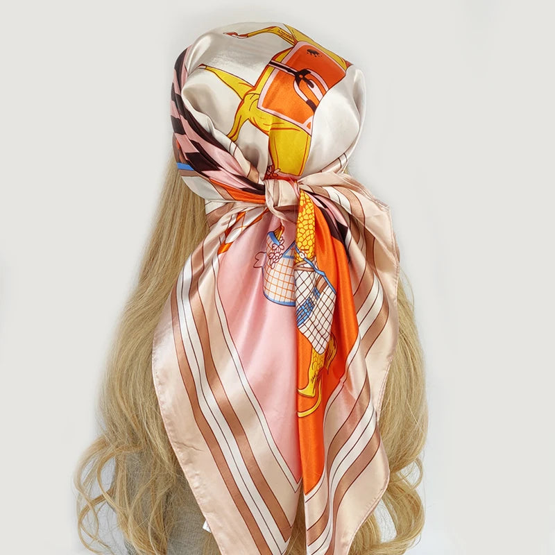 New 90*90cm Retro Brand Women Silk Scarf Bandanna Fashion Bohemian Pattern Square Hijab Lady Wrap Headband foulard muffler