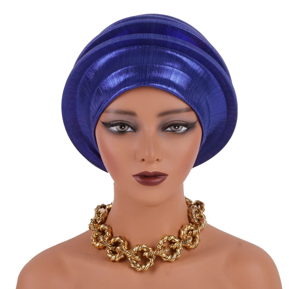 2024 Elegant Spiral Beret for Women Afrcian Lady Head Wraps Female Berets Turban Nigeria Headpiece Wedding Party Gele - NamafadStore