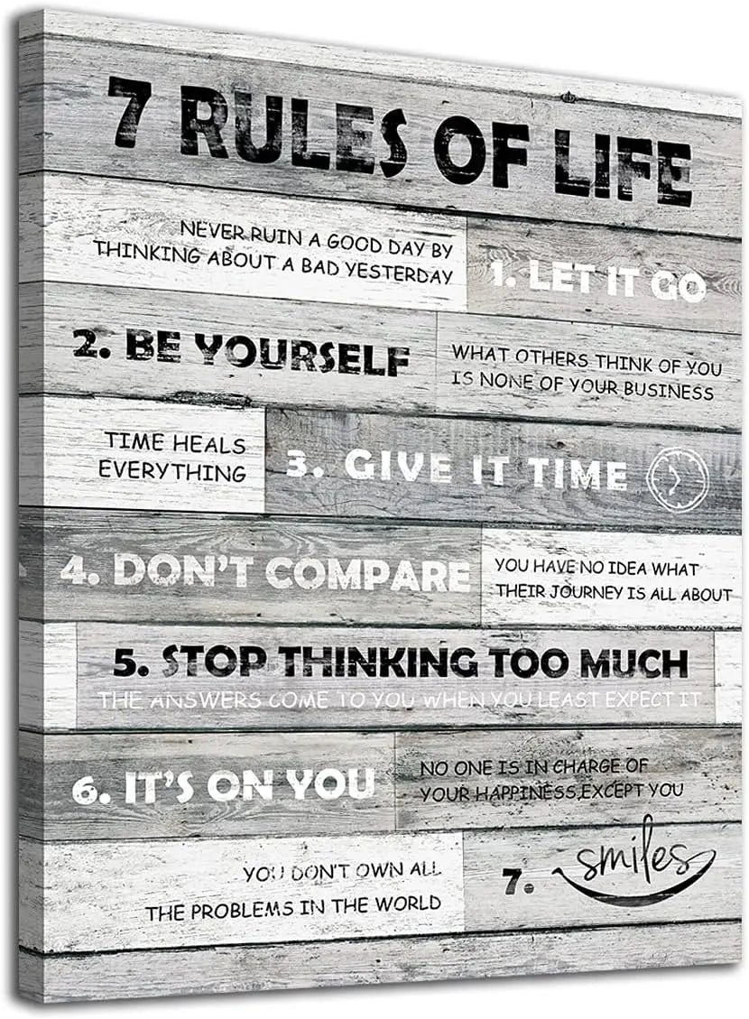 Inspirational Wall Art   Rules of Life Motivational Quotes Canvas Print Framed  x  for Bathroom Bedroom Home Office Decor