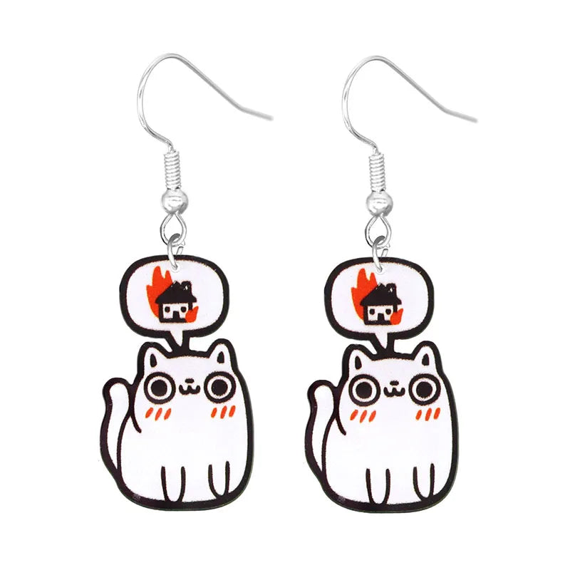 Cute Cat Design Dangle Earrings Acrylic Jewelry Adorable Gift For Women Girls Daily Casual Frog Bee Pig Hamster