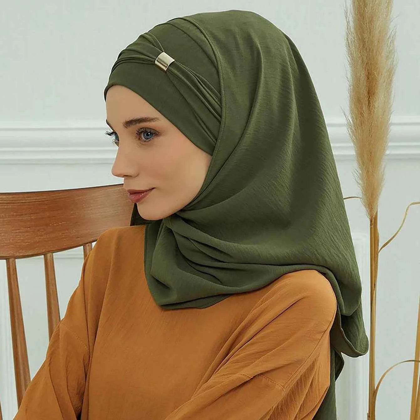 Plain Solid Hijab Womens Instant Turban Woman Khimar Underscarf Big Size