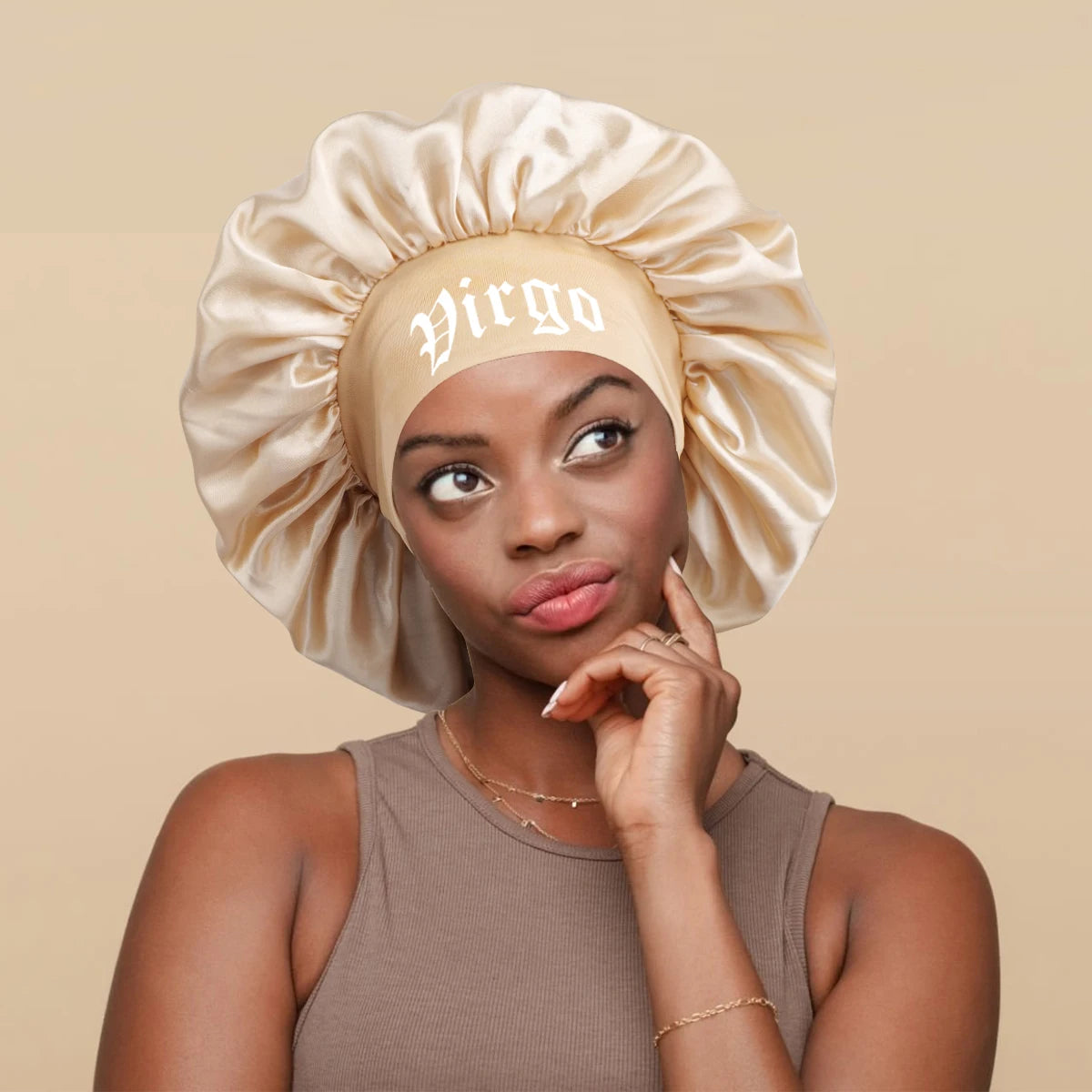 1PConstellation printing satin wide band sleep bonnet ,soft sleeping bonnet with wrap band,make up washing face daily use bonnet - NamafadStore