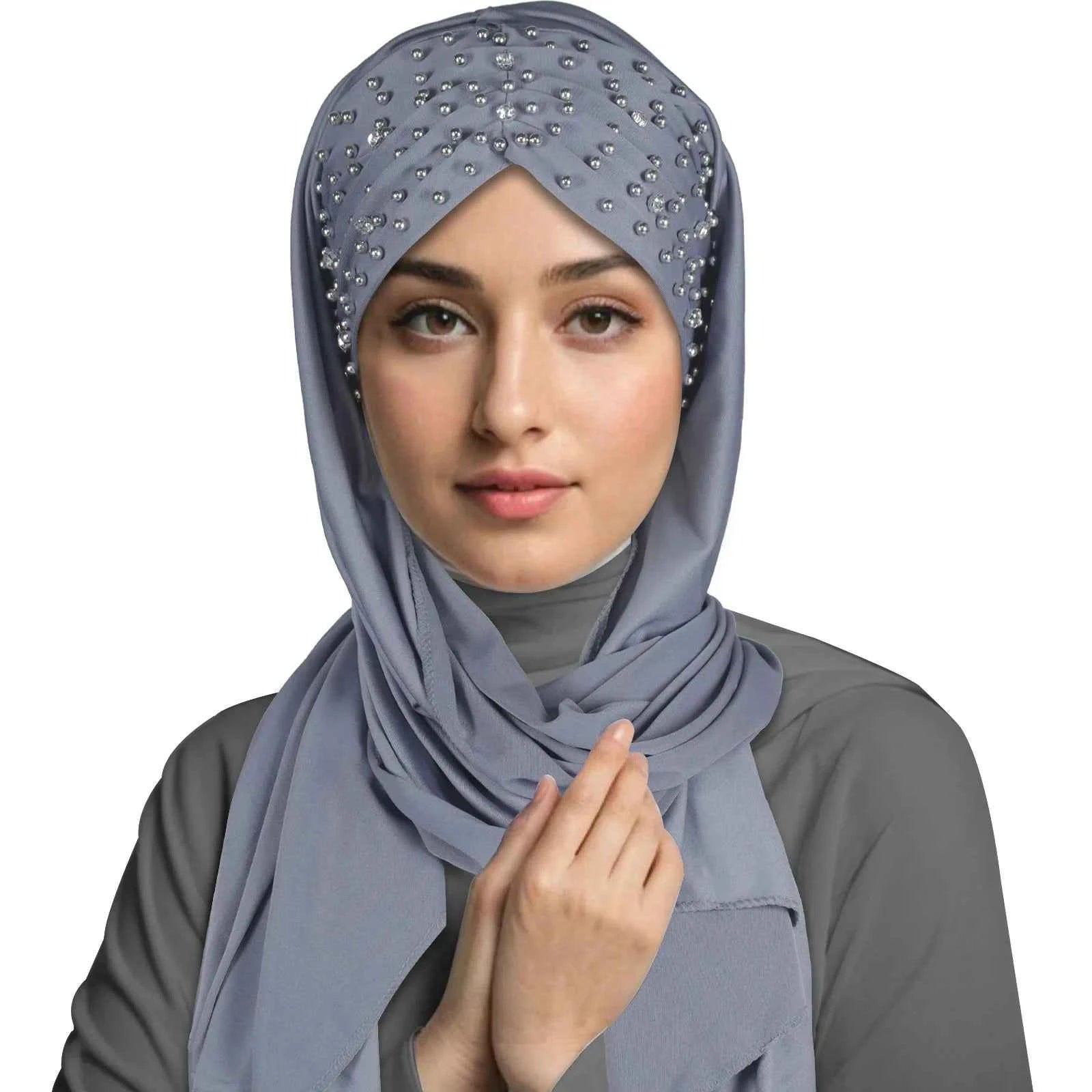 Instant Hijabs Hijab Scarf With Diamonds Jersey Caps Bonnet Brand Design Muslim Scarf Plain Pull On Ready Wear Wrap Head Cover