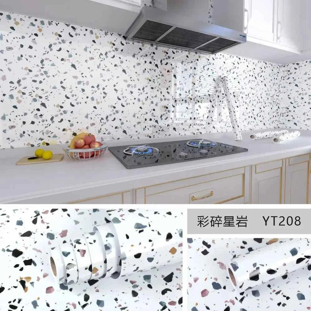 10M x 80CM Marble Self Adhesive Wallpaper Waterproof Oil Proof Kitchen Stickers Thermostability Decorative Film Home Decor
