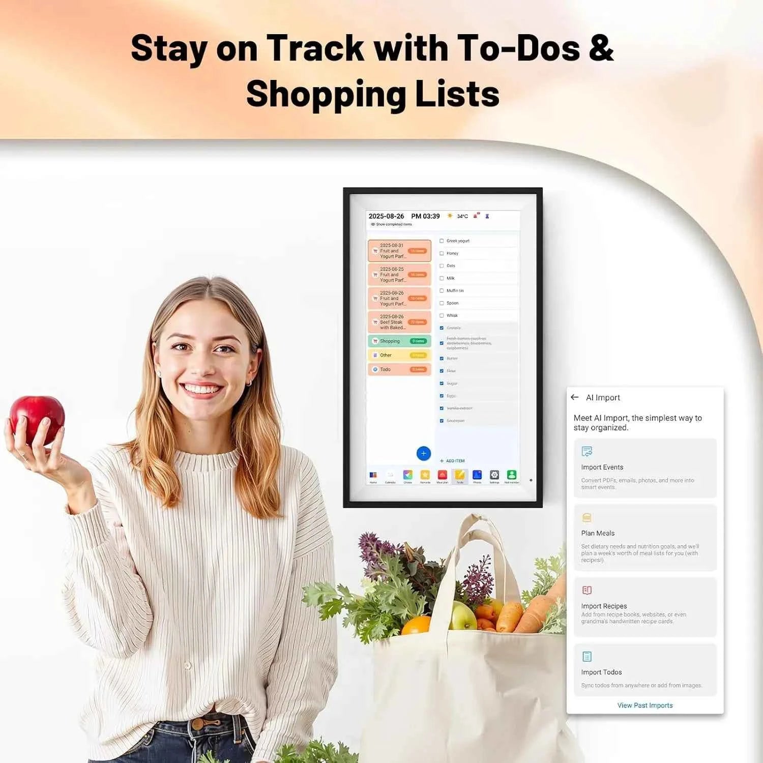 15.6 Inch Wall Planner Digital Calendar Chore Chart Smart Touchscreen Interactive Display APP Control 64GB for Family Schedules