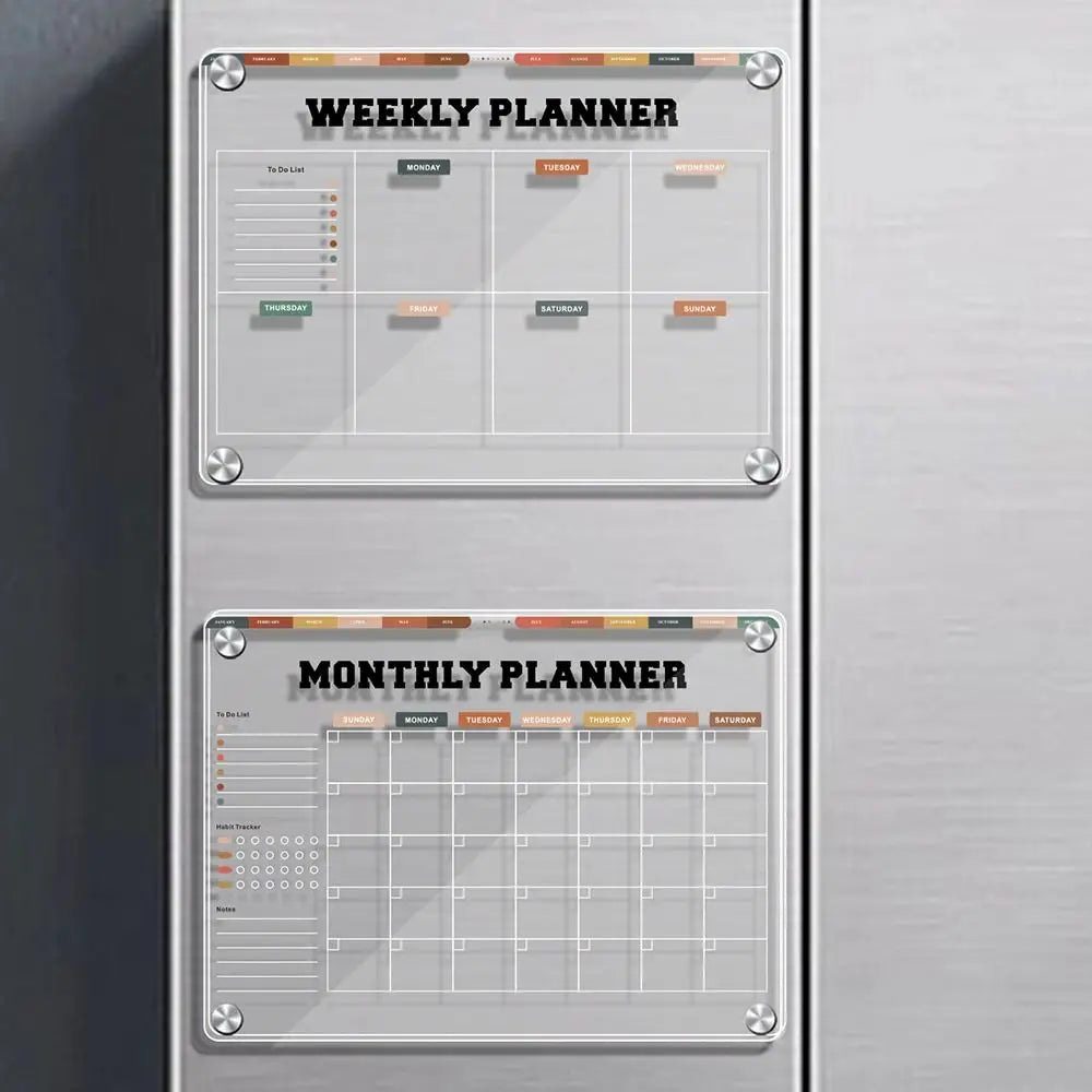 3D Magnetic Acrylic Weekly Planner – Reusable Fridge Calendar with 5 Markers