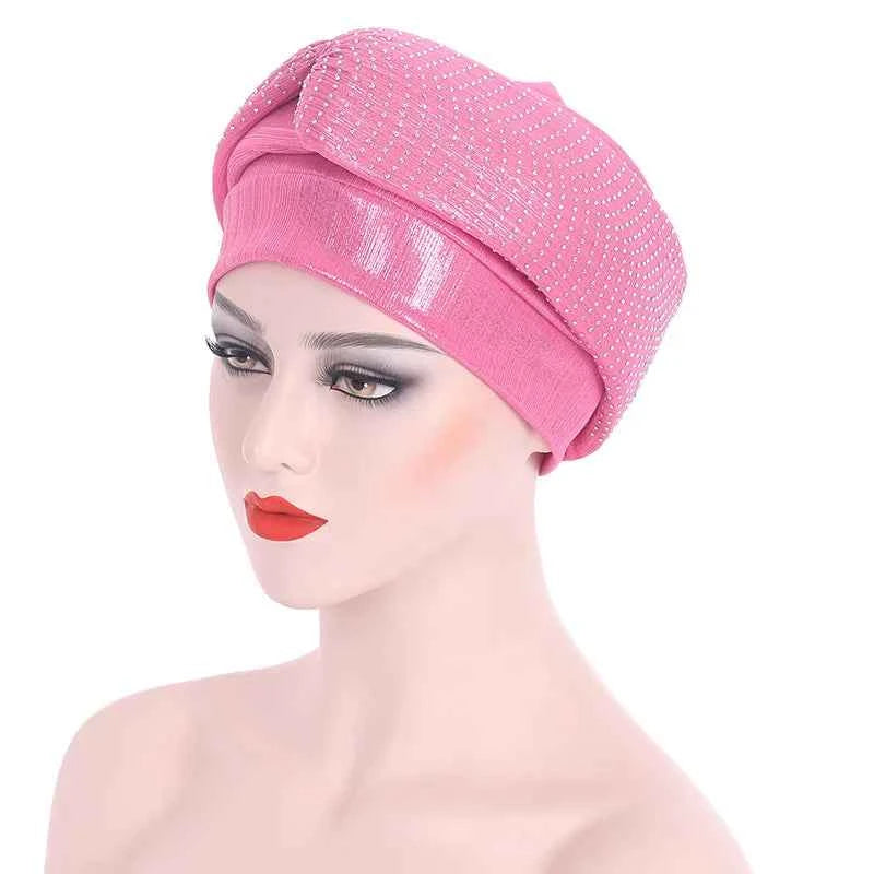 Glitter Diamonds Headband Turban Cap African Headtie Women's Head Wraps Headscarf Bonnet Nigerian Wedding Party Headwear Hat