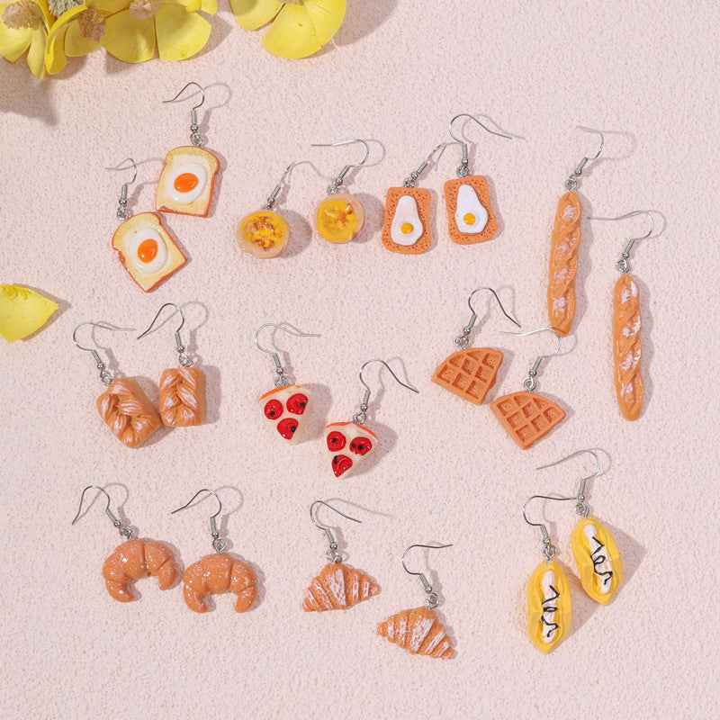 Cake Earrings For Women Resin Drop Custom Made Cute Girls Eardrop Funny Bread Baguette Pie Cookies Gift Handmade Food Bronics