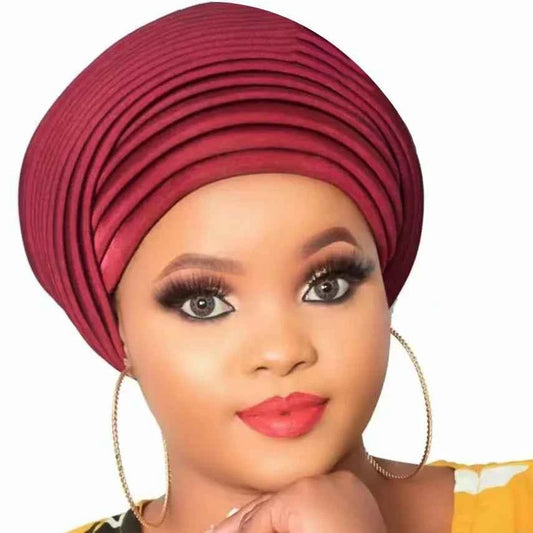 Multilayer African Women's Turban Cap Female Head Wraps Pleated Auto Gele Cap Headtie Muslim Headwear Party Headpiece