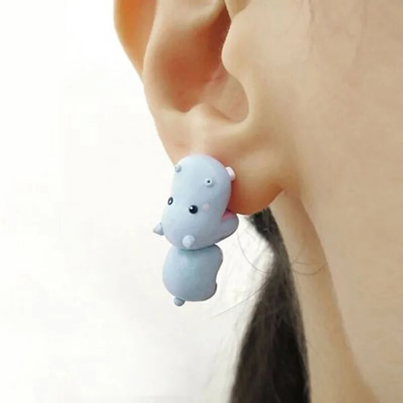 2pcs/1pair Animal Cartoon Stud Earring For Women Cute Dinosaur Little Dog Whale Clay Bite Ear Jewelry Funny Gifts Fashion